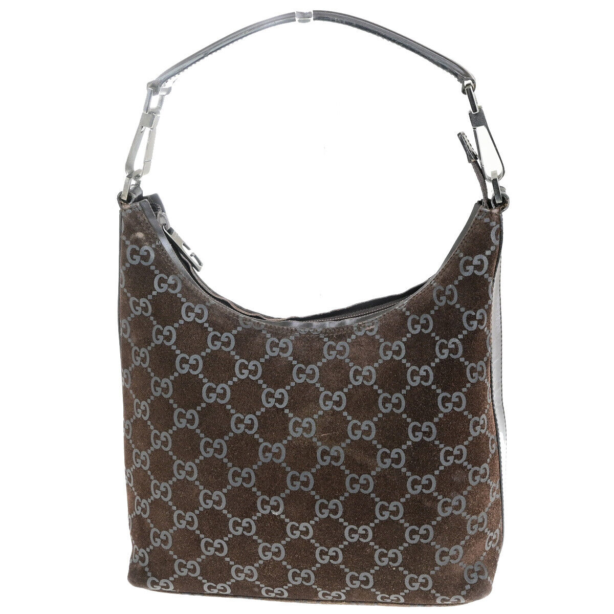 GUCCI Logo GG Pattern Hobo Shoulder Bag Suede Leather Brown Italy 60YG783