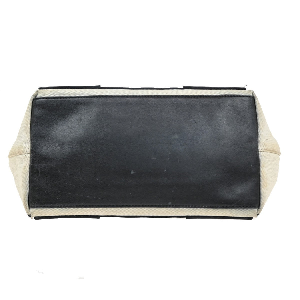 BALENCIAGA Navy Cabas S Shoulder Hand Bag Canvas Leather White Black 66EF982