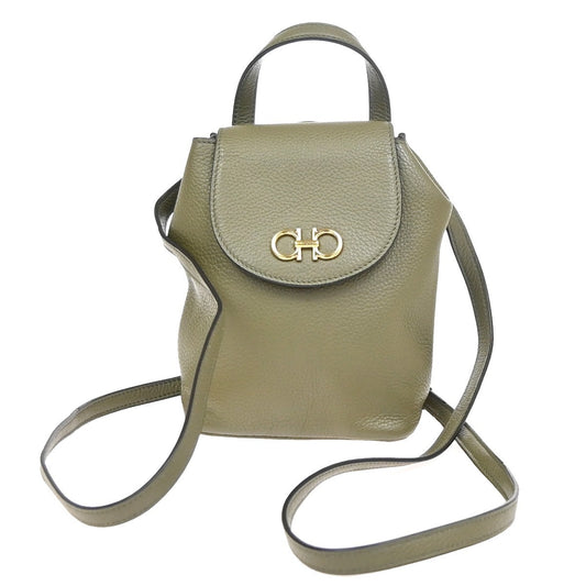 SALVATORE FERRAGAMO Gancini Backpack Bag Leather Green GHW Italy 86KD086