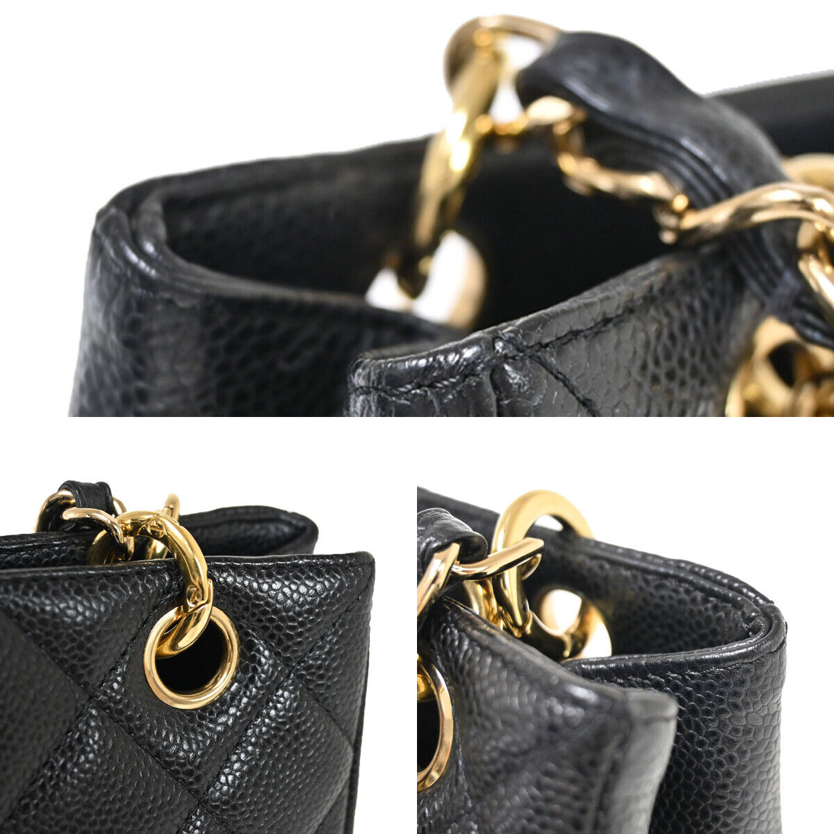 CHANEL CC Logo PST Chain Shoulder Bag Caviar Skin Leather Black GHW 304RJ587