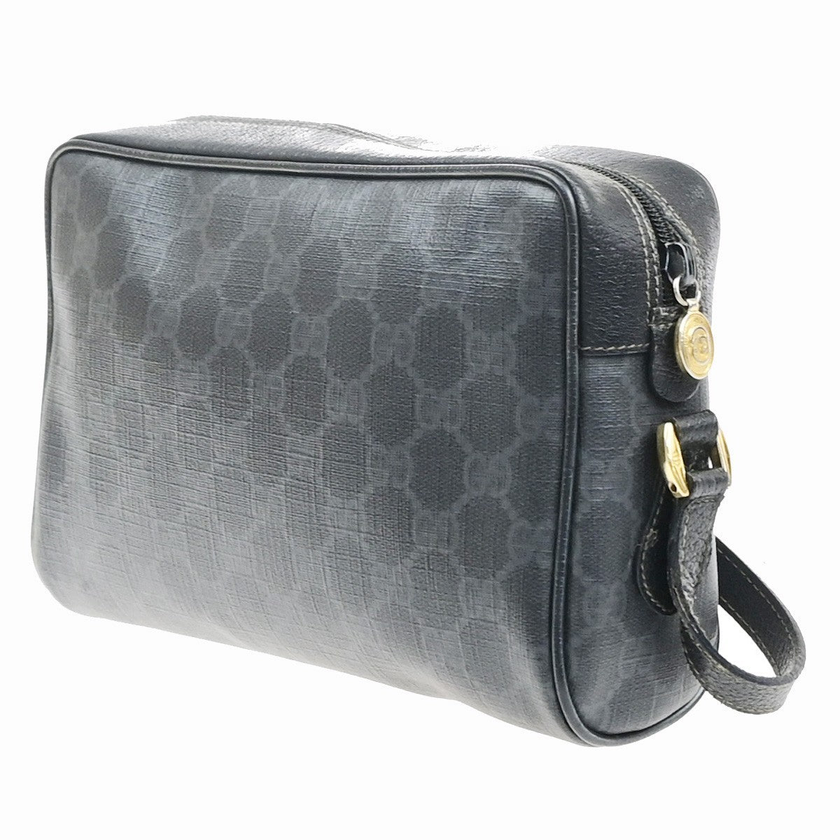 GUCCI Logo GG Pattern Sherry Shoulder Bag PVC Leather Black GHW Italy 61MA715