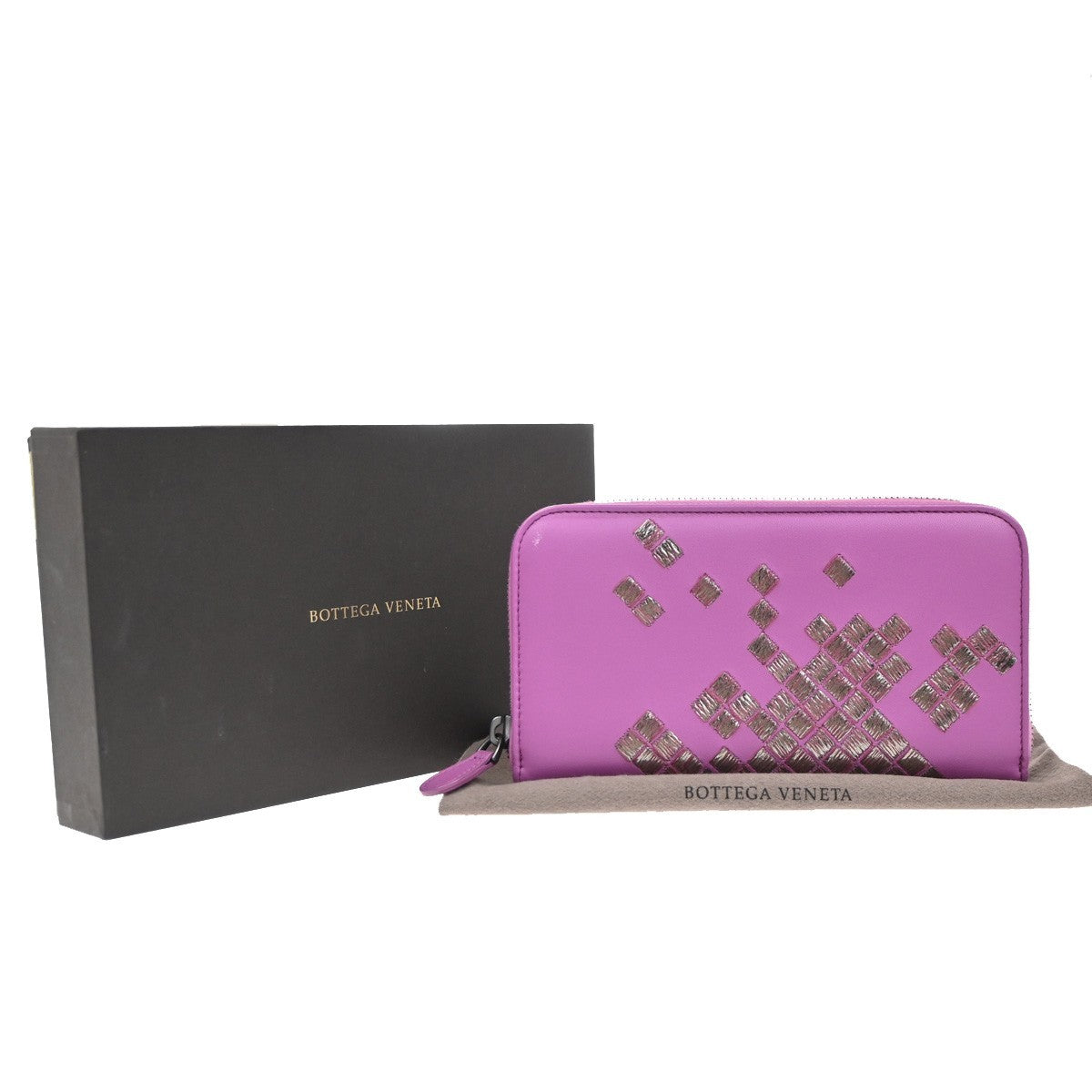 BOTTEGA VENETA Logo Intrecciato Zip Around Long Wallet Leather Purple 34RP100