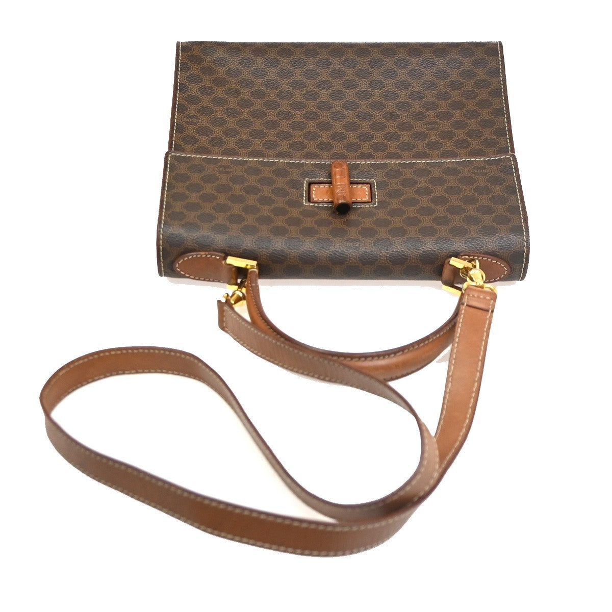 CELINE Macadam 2Way Shoulder Hand Bag PVC Leather Brown Beige GHW Italy 37KC156