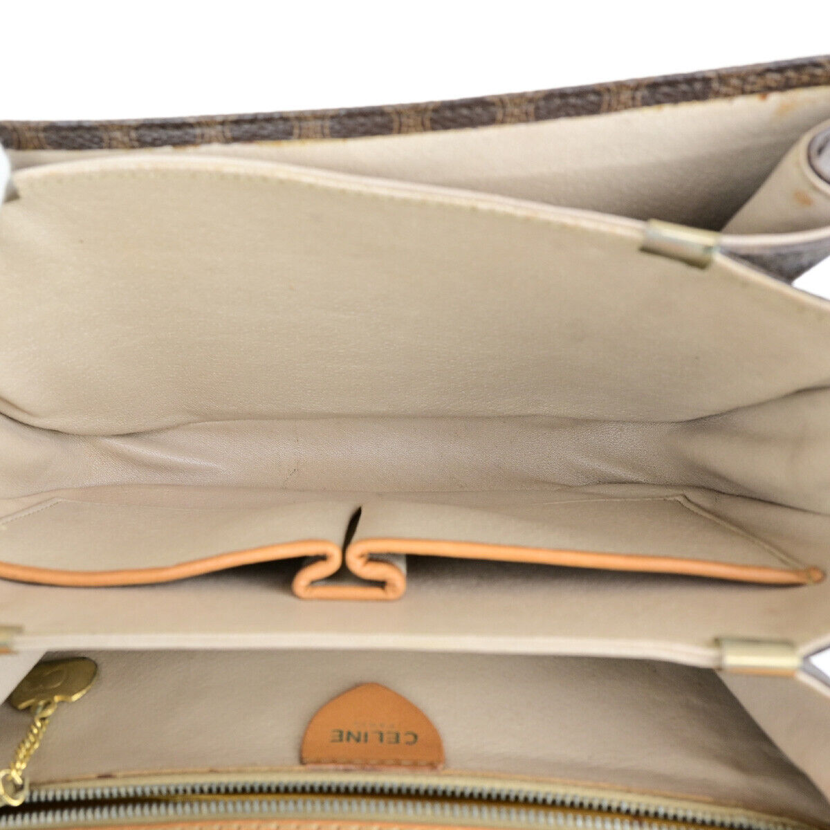 CELINE Macadam Pattern Horse Carriage Shoulder Bag PVC Leather Brown GHW 98YG603