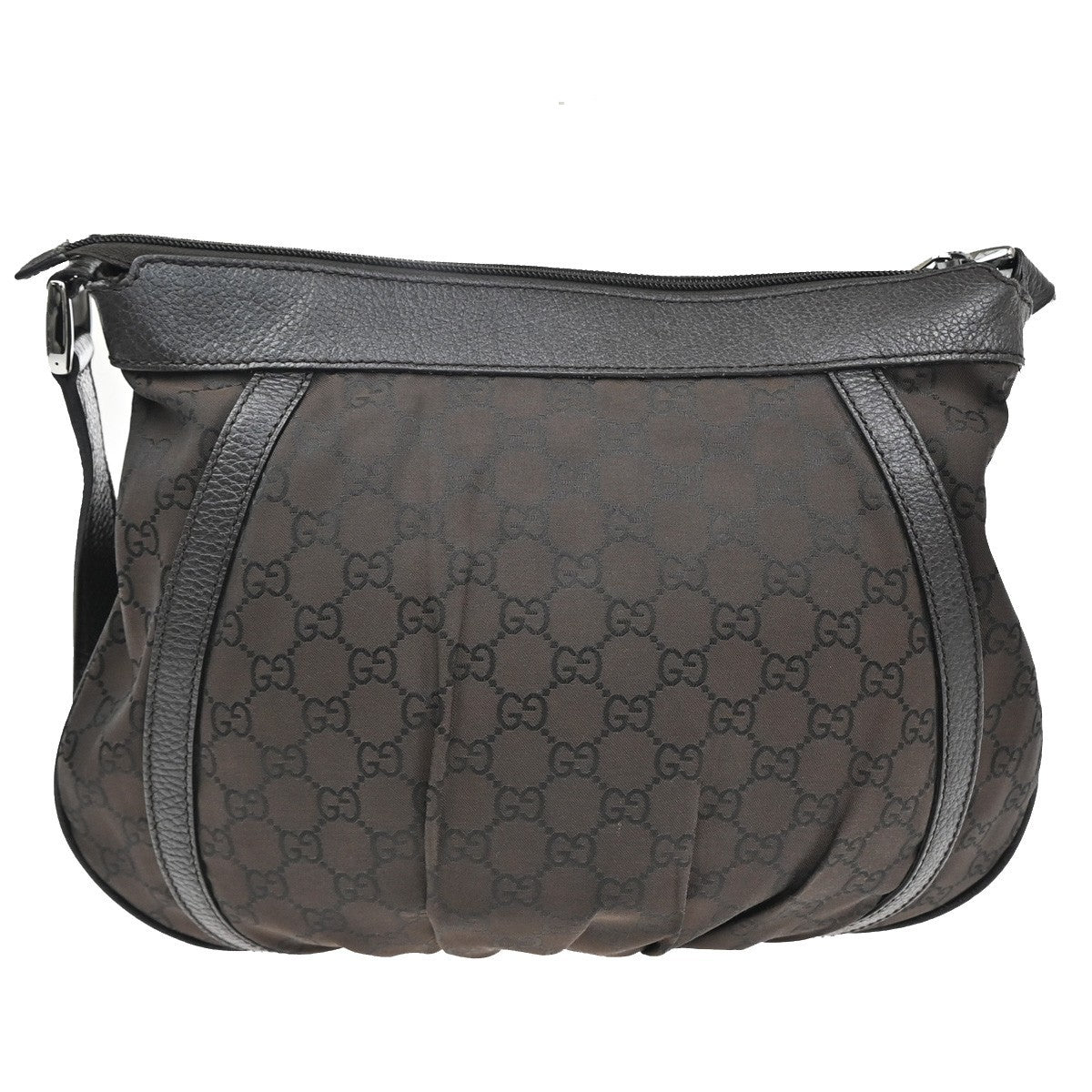GUCCI Logo GG pattern Abbey Shoulder Bag Nylon Leather Brown SHW Italy 88KB731