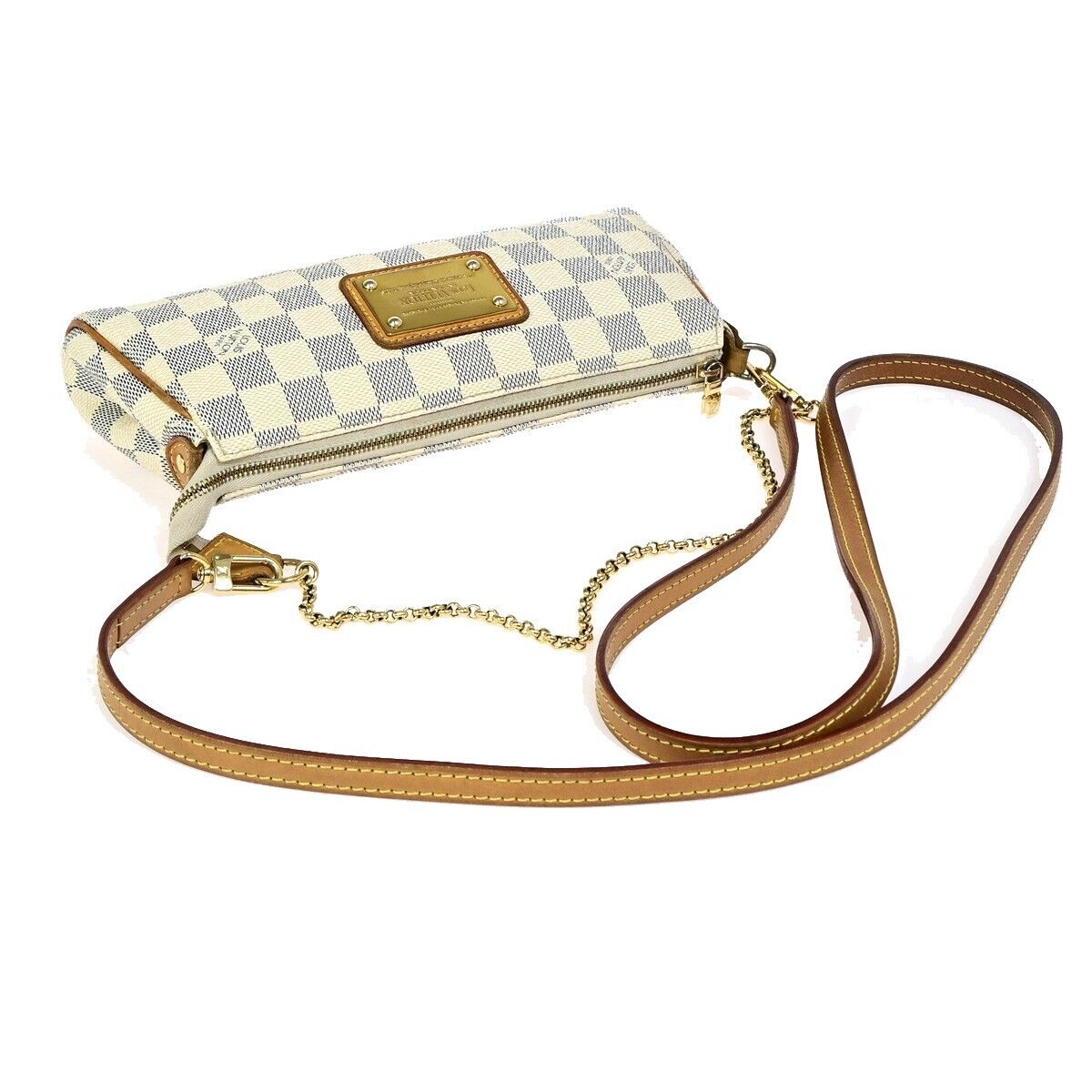 LOUIS VUITTON Eva Chain Shoulder Bag Damier Azur Leather White N55214 27FA678