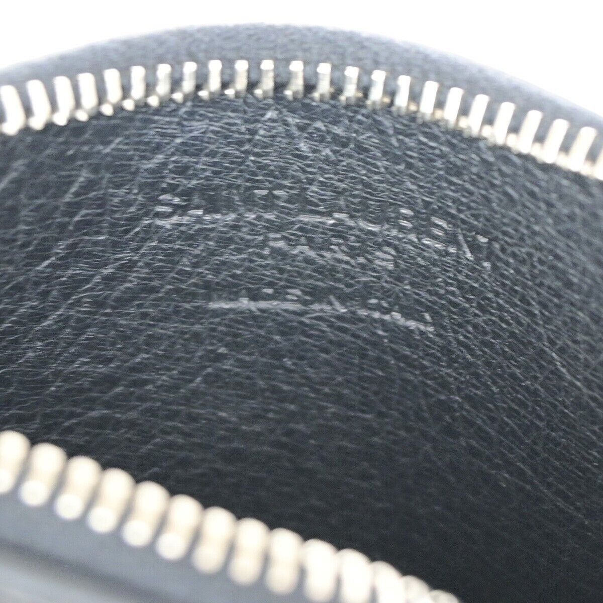 SAINT LAURENT Logo Coin Wallet Purse Leather Black Silver Made In Italy 62HB970