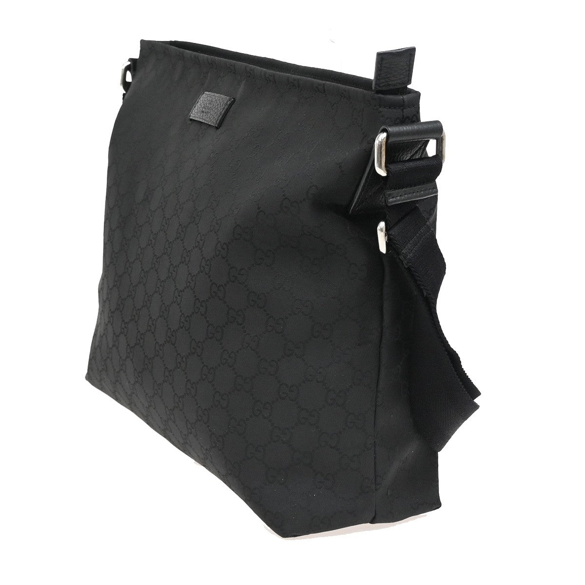GUCCI Logo Sherry GG Pattern Shoulder Bag Nylon Leather Black SHW Italy 16YH280