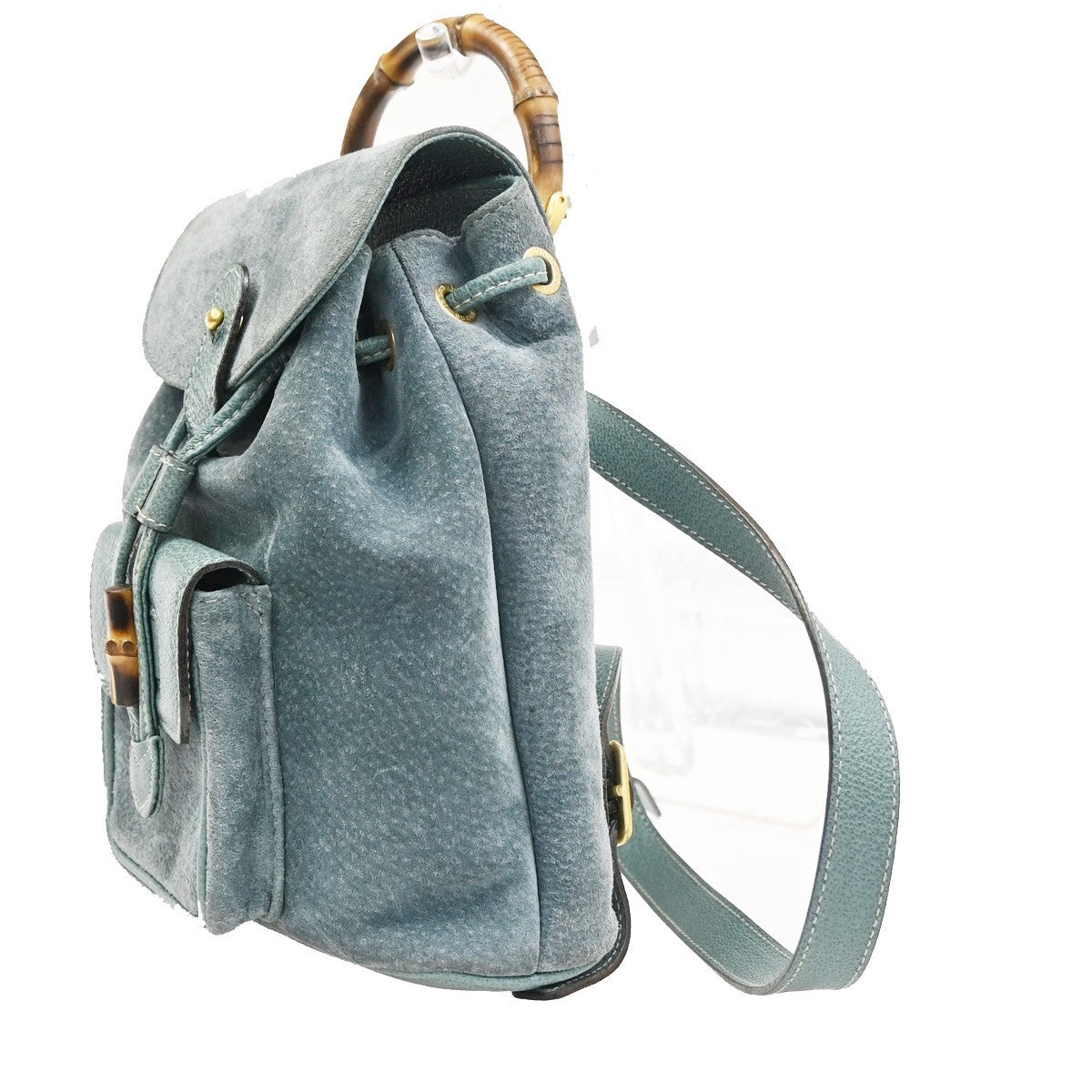 GUCCI Logo Bamboo Handle Mini Backpack Bag Suede Leather Green GHW Italy 36KC838