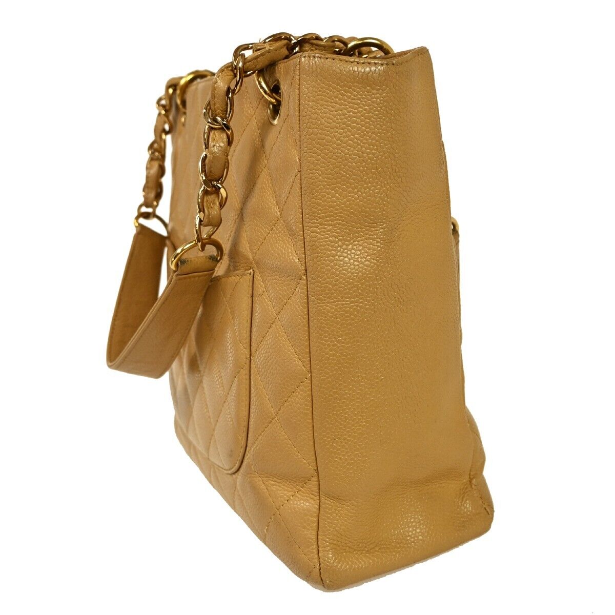 CHANEL CC Matelasse PST Chain Shoulder Bag Caviar Leather Beige GHW 695RH982