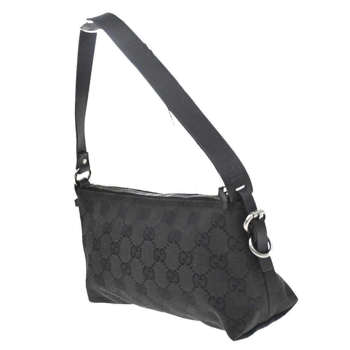 GUCCI GG Pattern Pouch Hand Bag Canvas Leather Black SHW Italy 66CA369