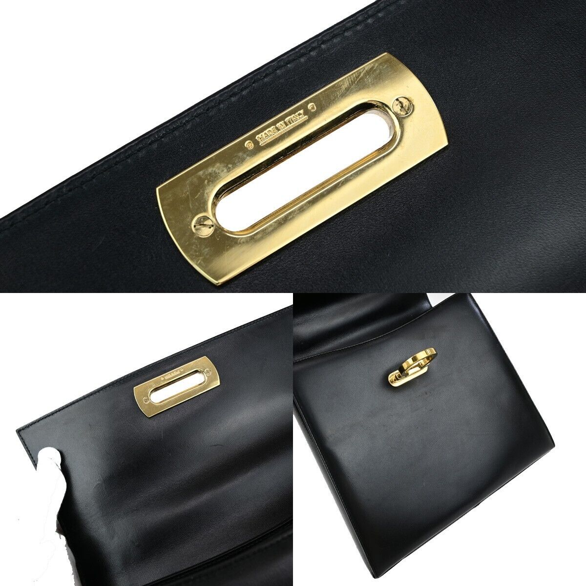 SALVATORE FERRAGAMO Gancini 2Way Shoulder Hand Bag Leather Black GHW 83EC641