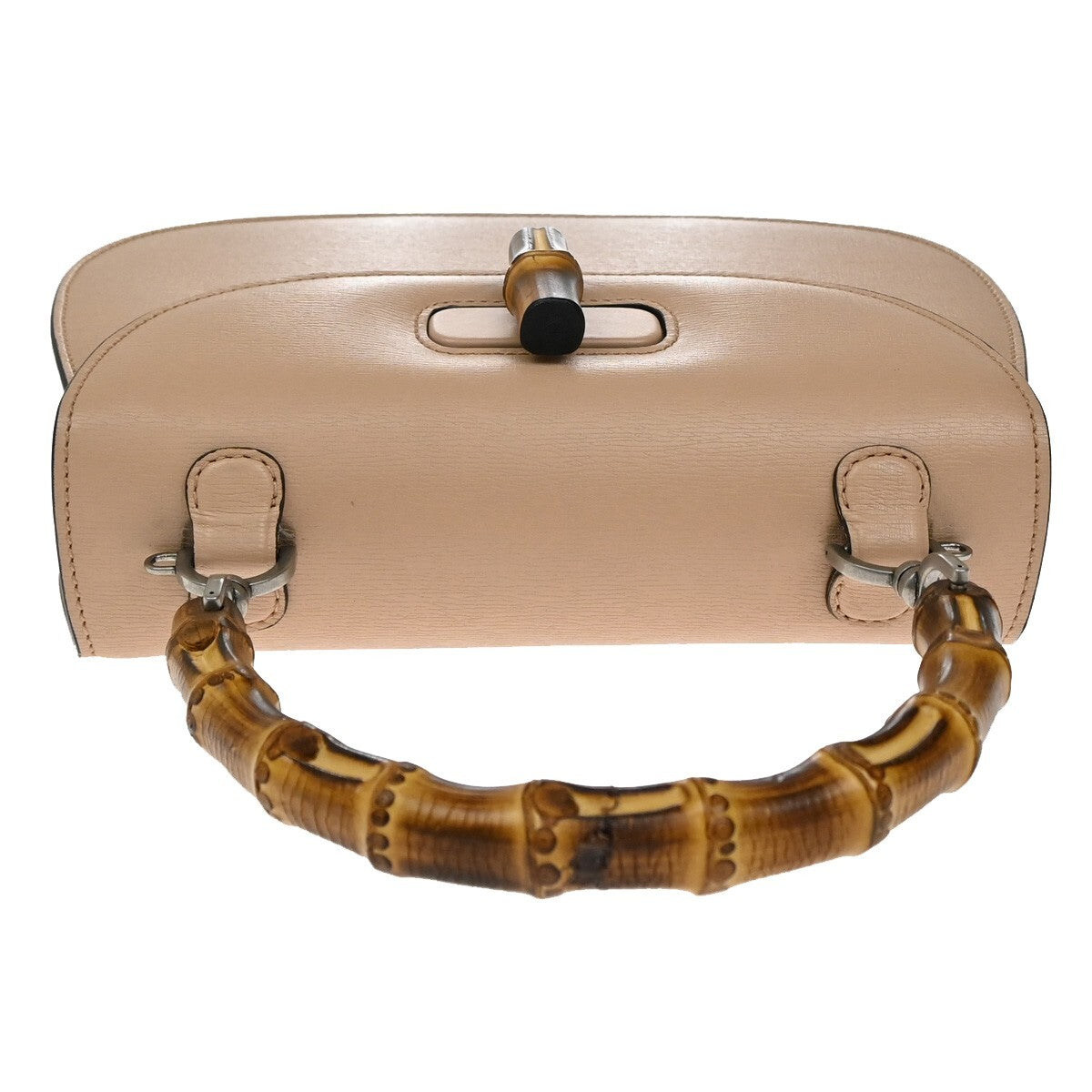 GUCCI Logo Bamboo 2Way Shoulder Hand Bag Leather Beige Silver Italy 669RL142