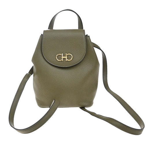SALVATORE FERRAGAMO Logo Gancini Mini Backpack Bag Leather Khaki 86EG146