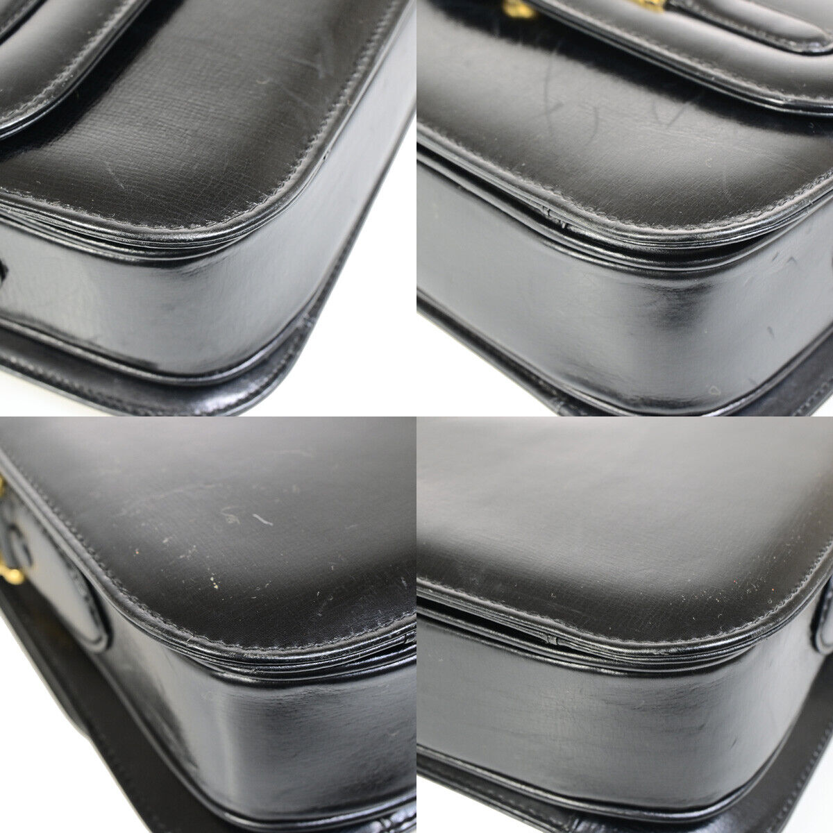 CELINE Logo Horse Carriage Shoulder Bag Leather Black GHW Italy 63YG344