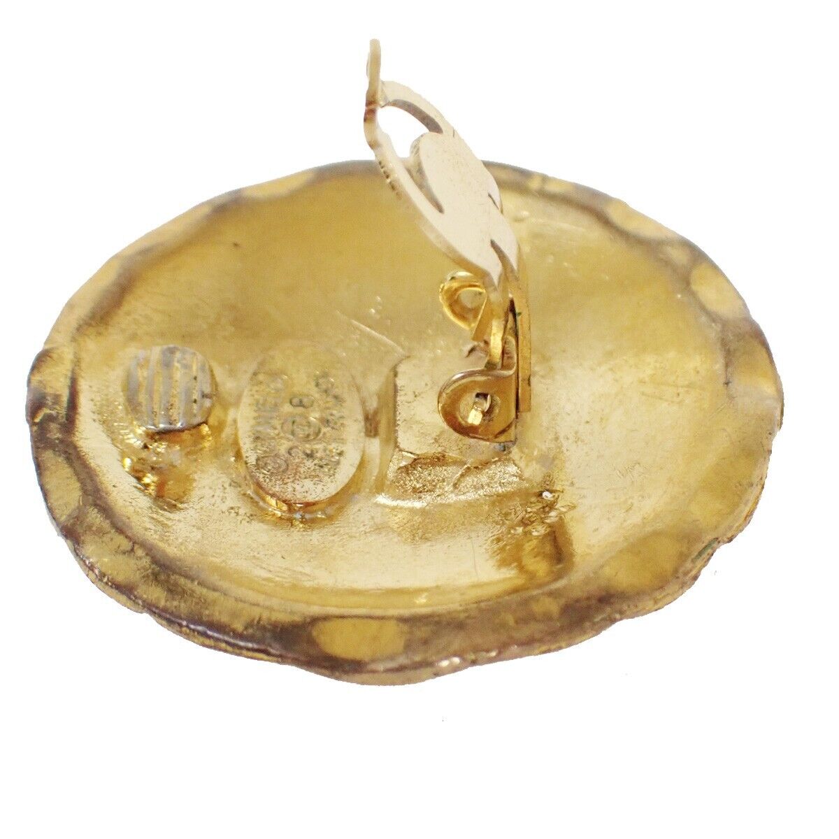 CHANEL CC Logo Matelasse Round Button Earrings 28 Clip-On GHW Vintage 79YD182