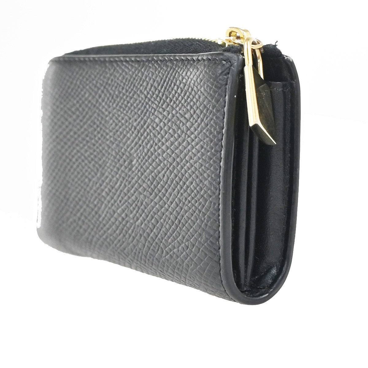 CELINE Logo Mini Zipper Compact Coincase Leather Black Gold Italy 64TA602