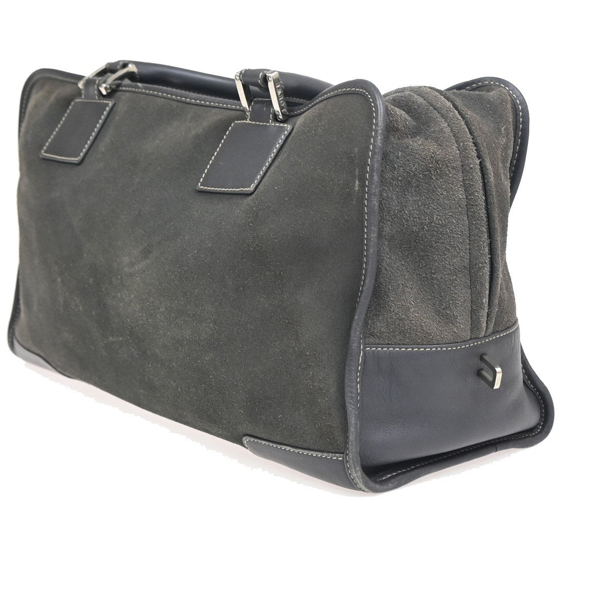 LOEWE Anagram Amazona Boston Hand Bag Suede Leather Dark Gray Spain 83KC758