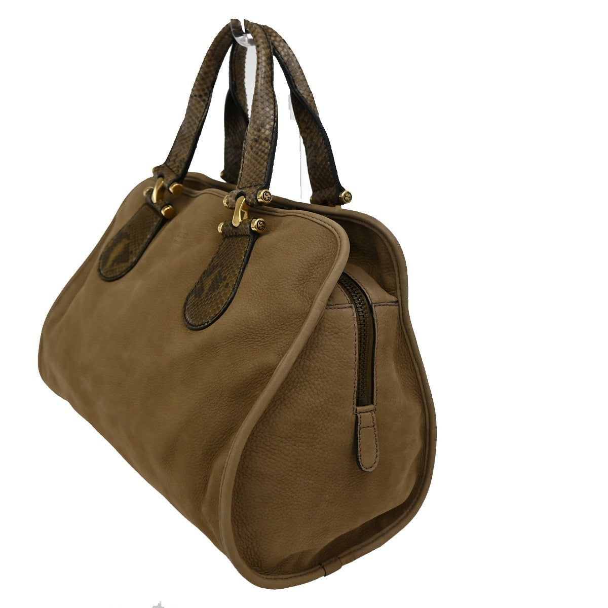 GUCCI Logo Hand Bag Suede Embossing Leather  Brown GHW Italy 86KP039