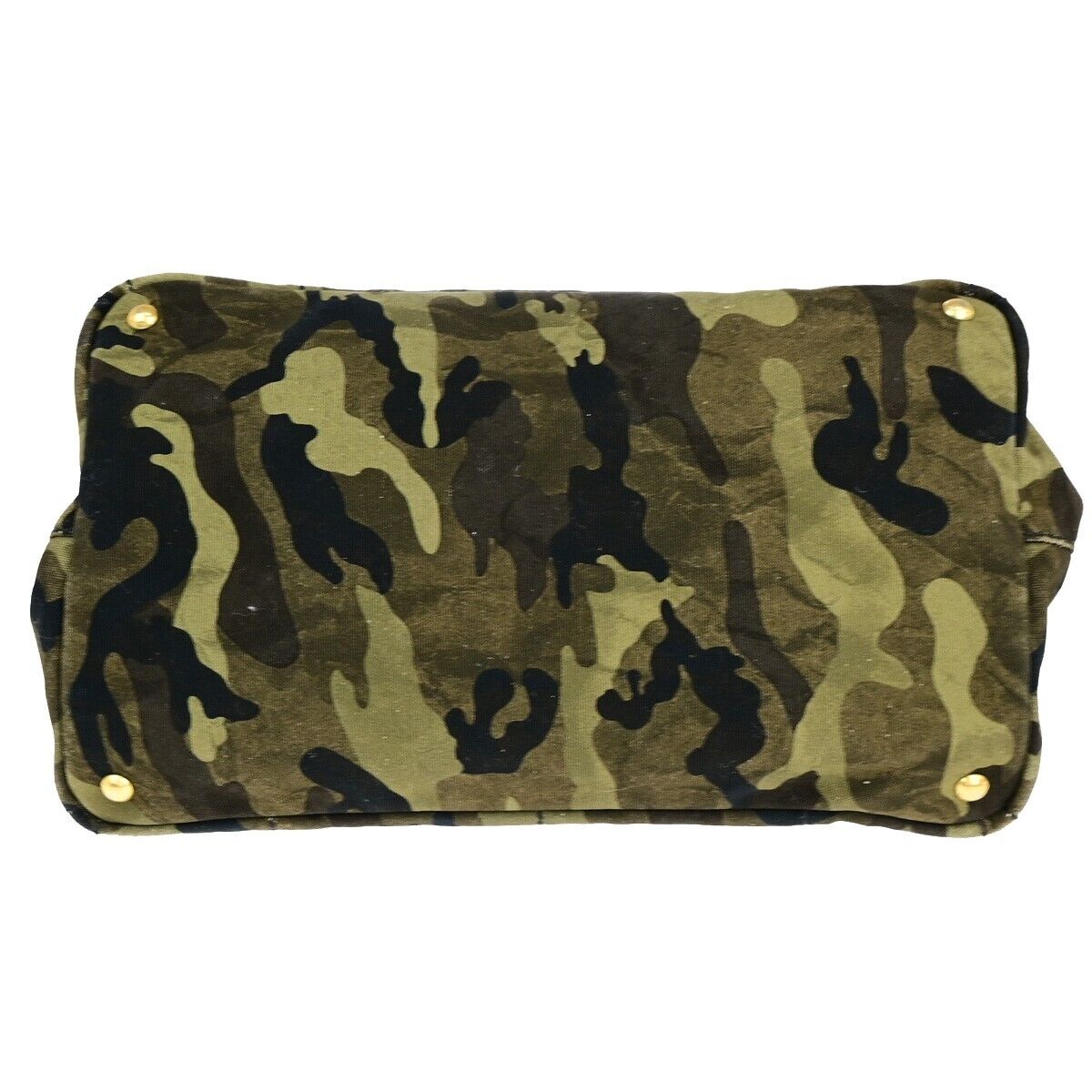 PRADA Logo Camouflage CANAPA Hand Tote Bag Canvas Leather Green GHW 77EC960