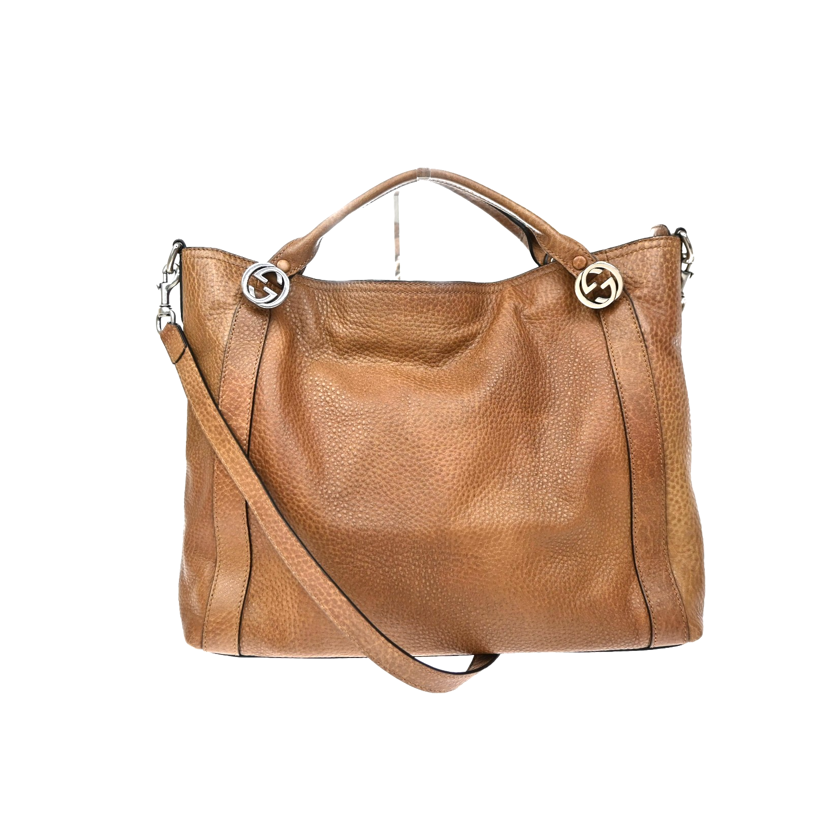 GUCCI Miss GG 2Way Hand Shoulder Bag Pebbled Leather Brown SHW Italy 86KD069