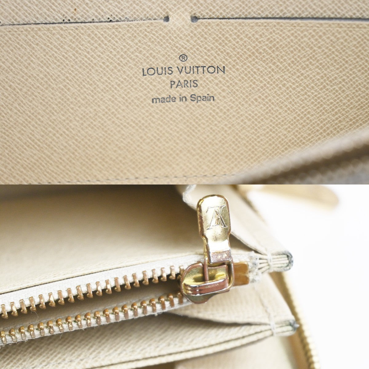 LOUIS VUITTON Zippy Long Wallet Damier Azur Leather White Spain N60019 67KD007