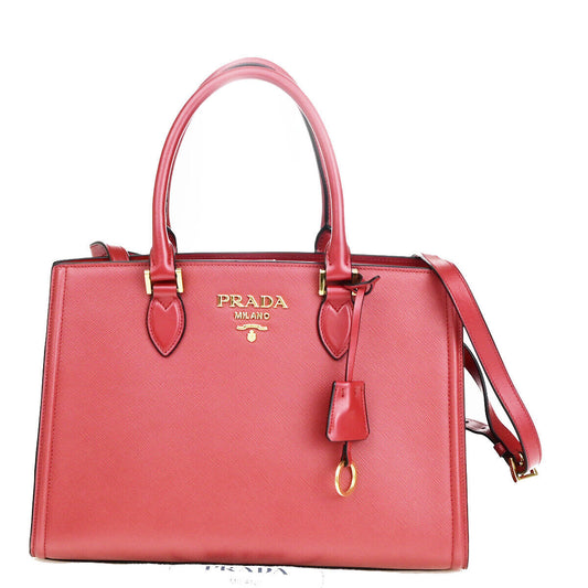 PRADA Logo Saffiano 2Way Shoulder Hand Tote Bag Leather Red GHW 678RK270