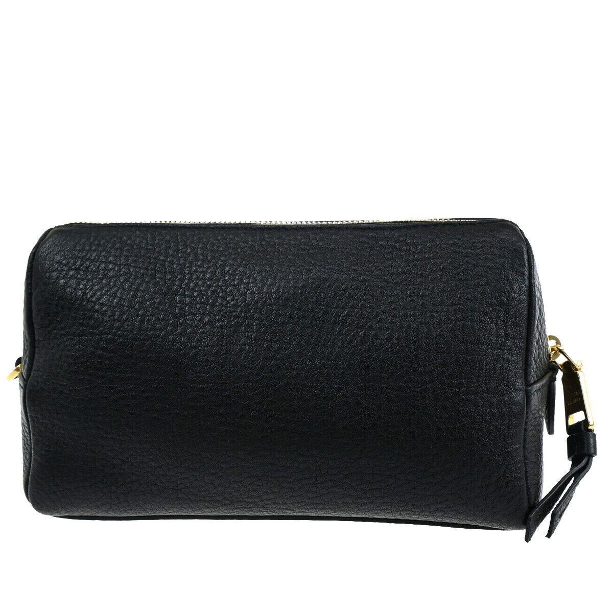 PRADA Logo Cosmetic Pouch VITTELO DAINO Leather Black GHW 32SJ082
