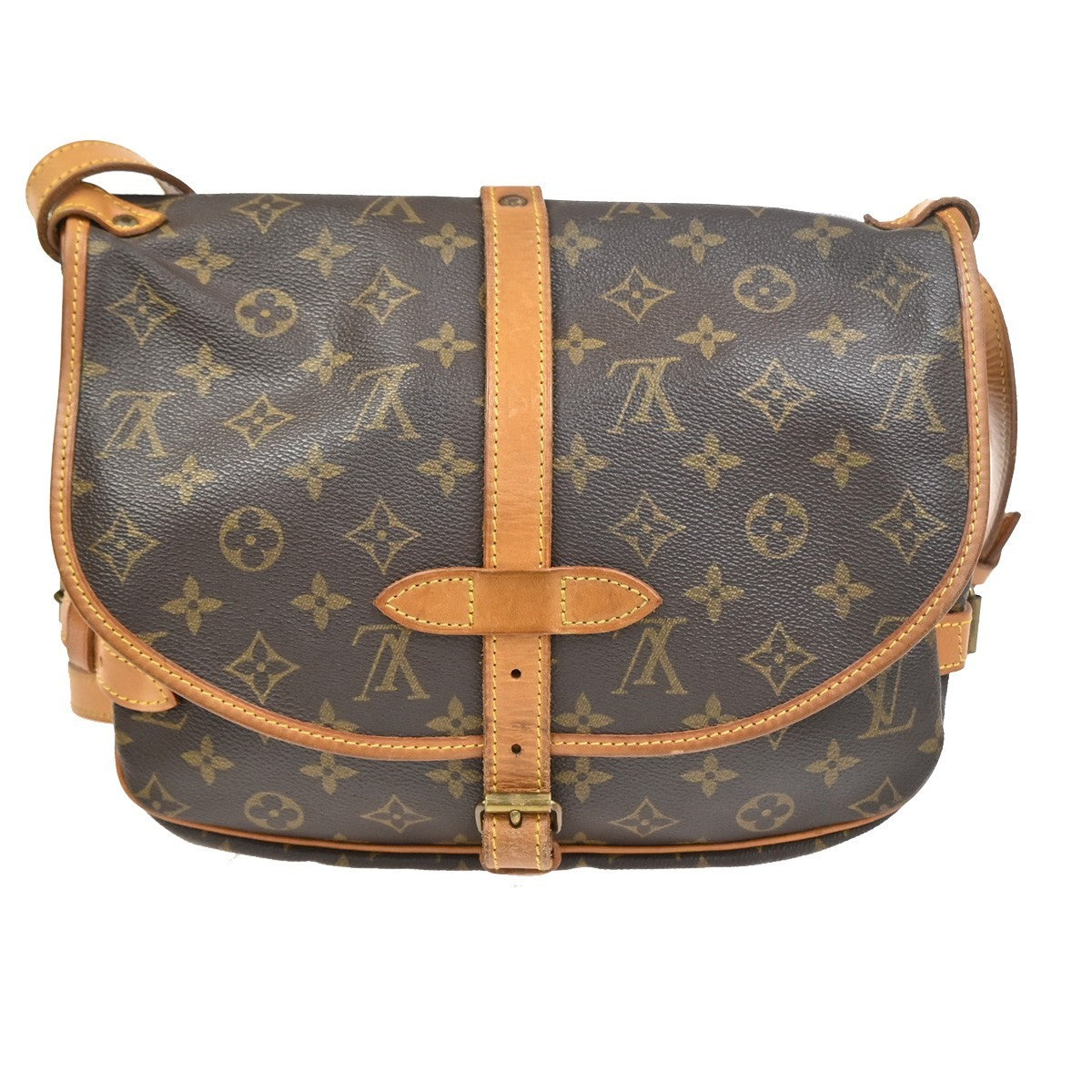 LOUIS VUITTON Logo Saumur 30 Shoulder Bag Monogram Leather Brown M42256 72KC902