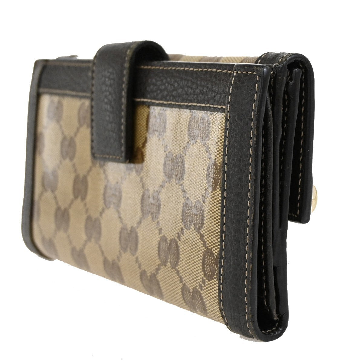 GUCCI Logo Crystal GG Pattern Long Wallet Coating Canvas Leather Brown 63EE258