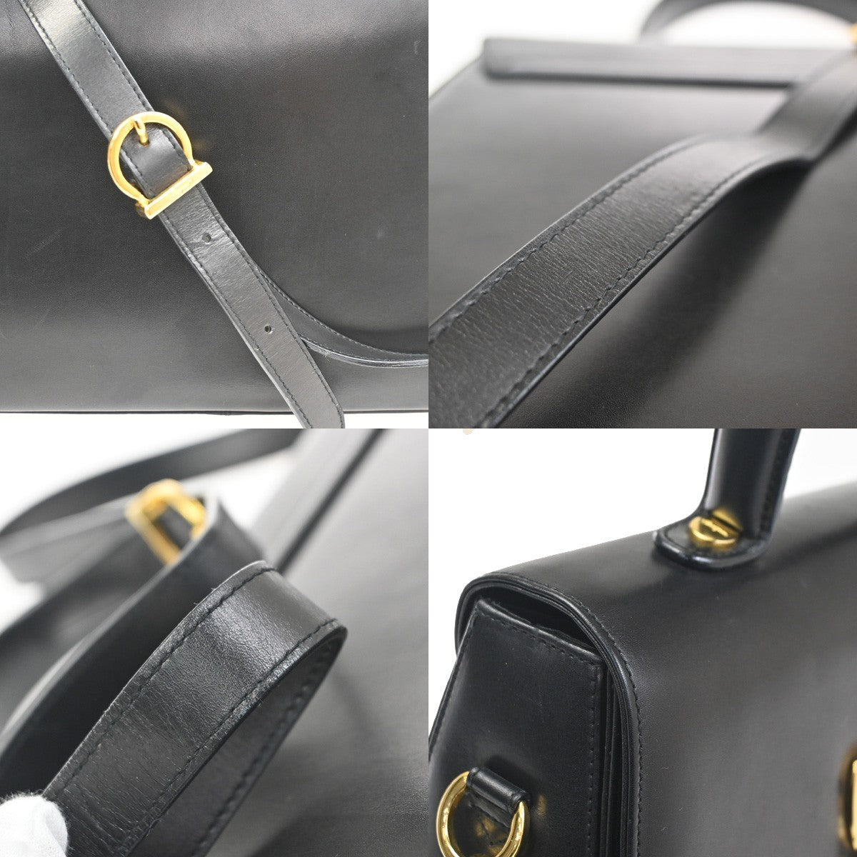 SALVATORE FERRAGAMO Gancini 2Way Shoulder Hand Bag Leather Black GHW 85RL932