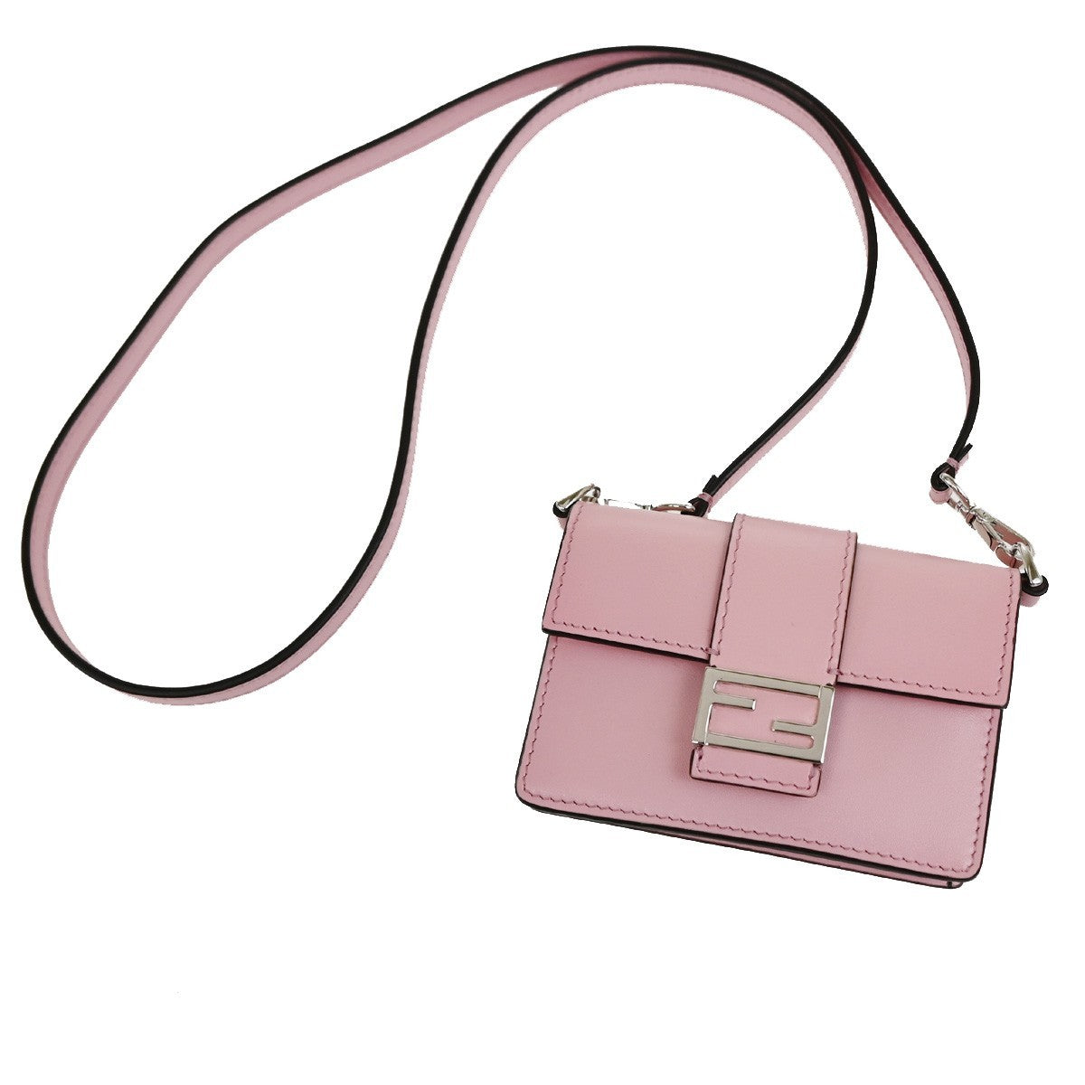 FENDI Logo Micro Baguette Crossbody Shoulder Hand Bag Leather Pink SHW 76YJ049