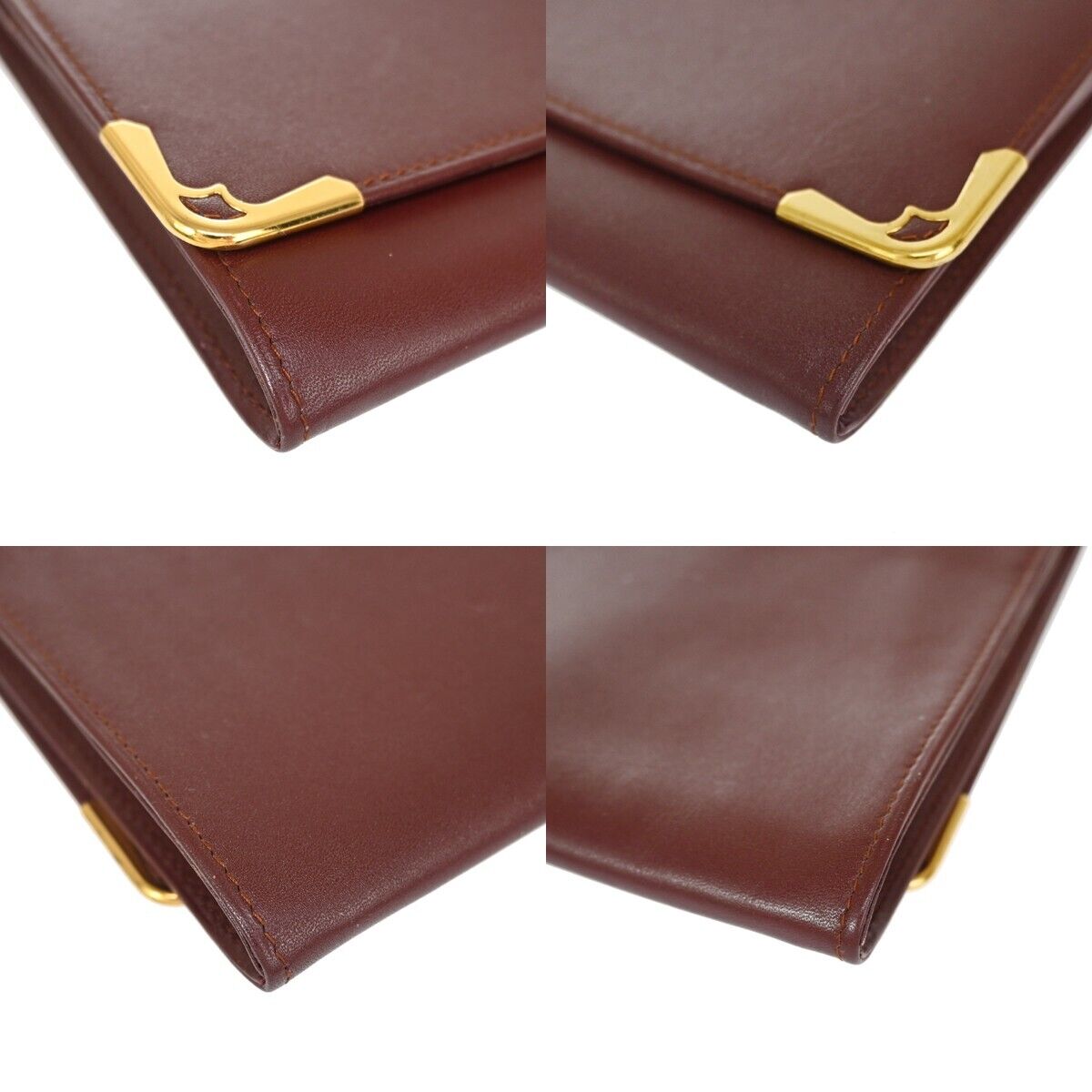 MUST DE CARTIER 2C Logo Wallet Clutch Hand Bag Leather Bordeaux Gold 07EA095