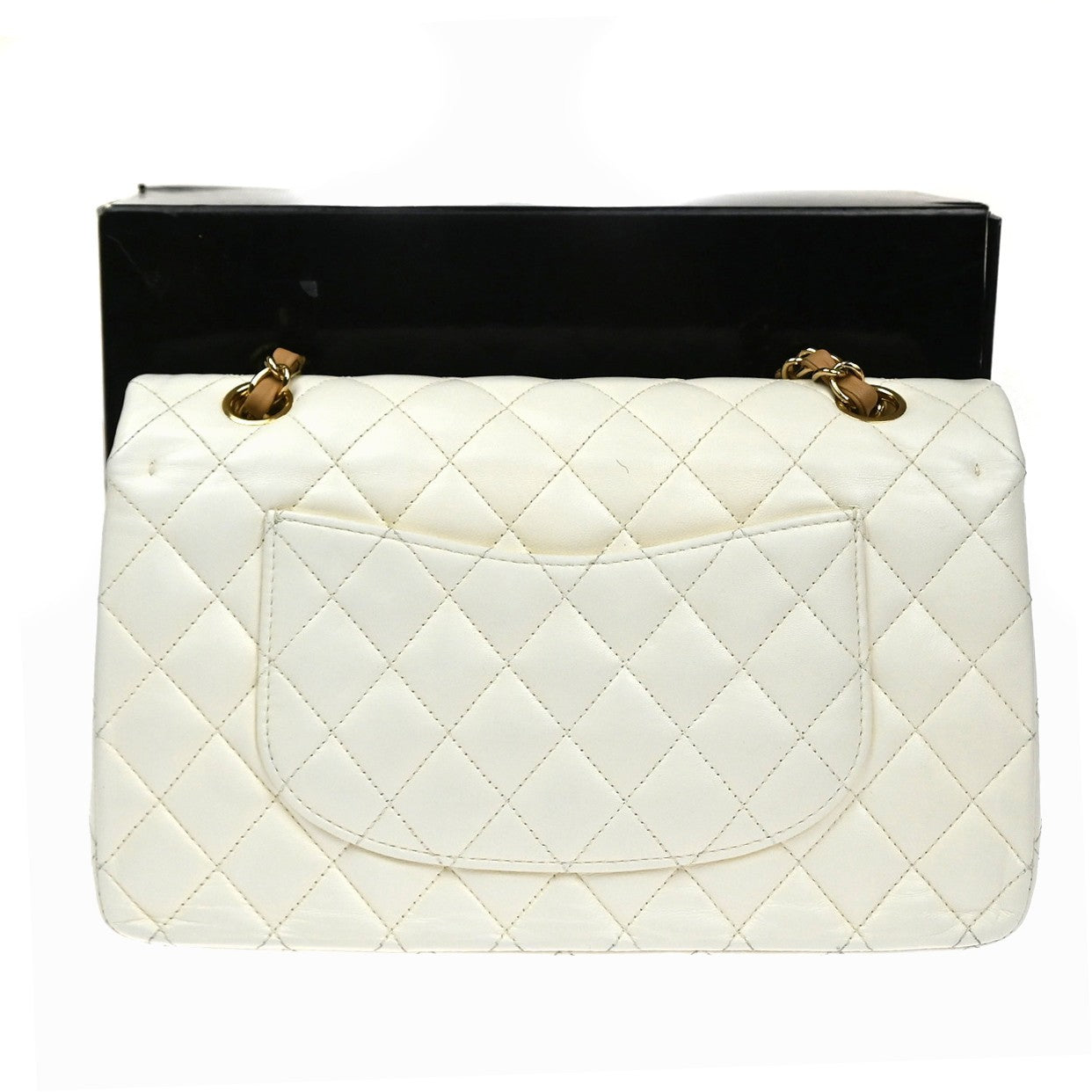 CHANEL CC Matelasse 25 Double Flap Chain Shoulder Bag Leather White GHW 870RQ054