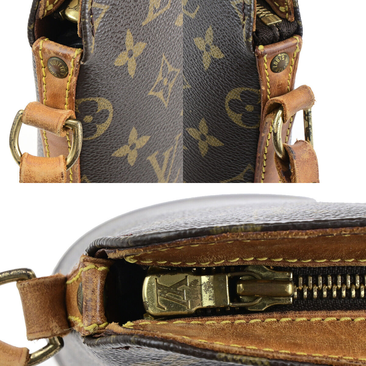LOUIS VUITTON Logo Drouot Shoulder Bag Monogram Leather Brown M51290 34SJ621