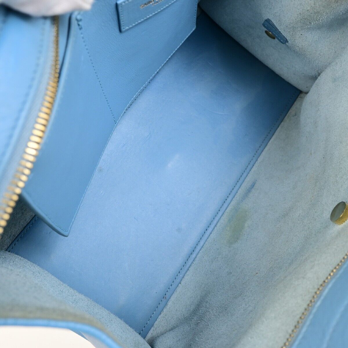 SAINT LAURENT  Logo Classic Y Cabas 2 Way Hand Bag Leather Blue Gold 79FB398
