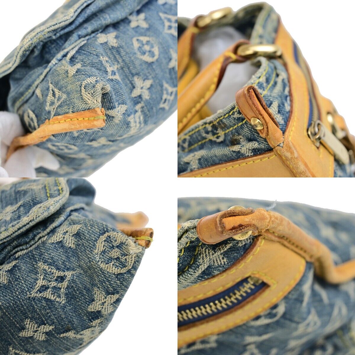 LOUIS VUITTON Flat Shopper Hand Bag Monogram Denim Leather Blue M95018 94EC948