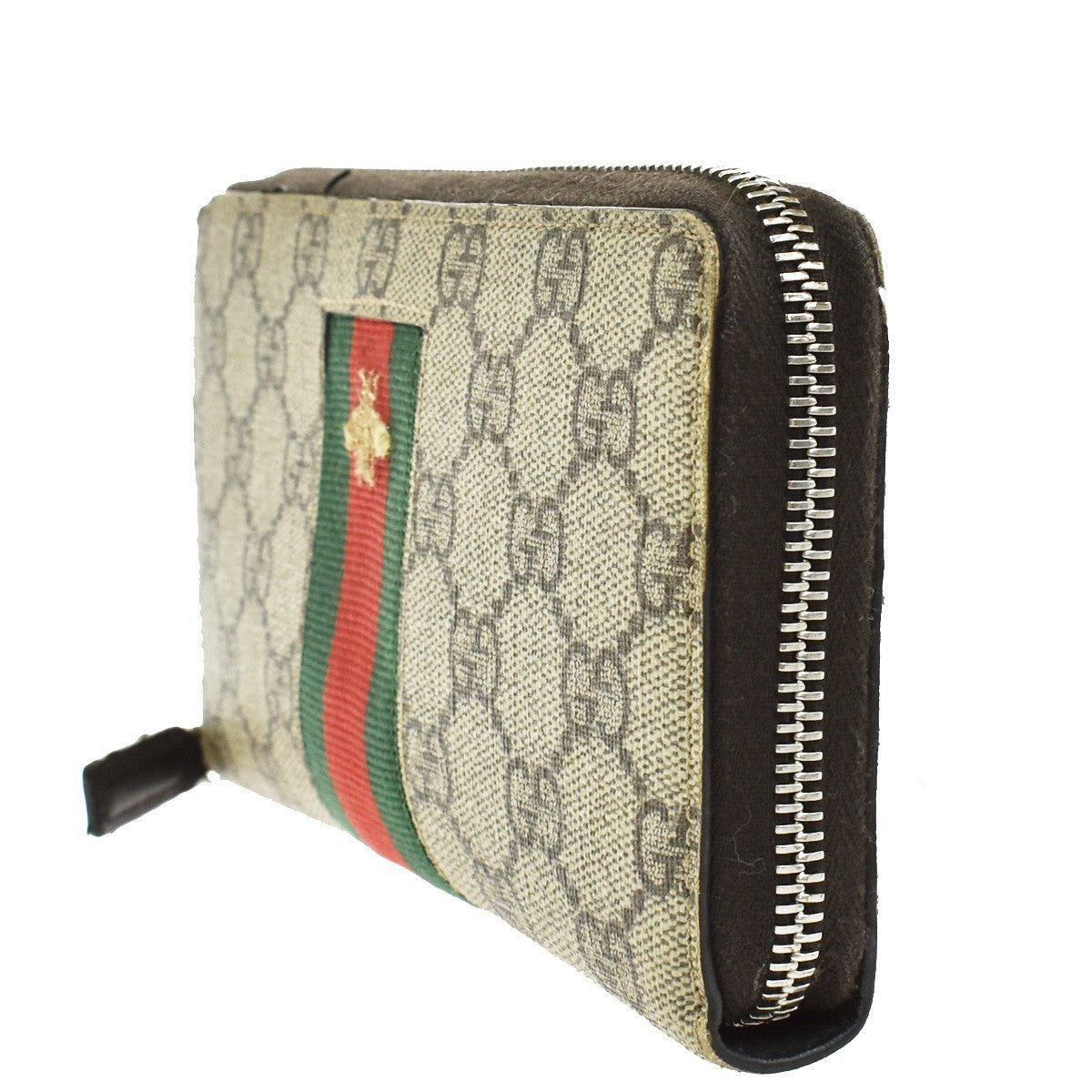 GUCCI Sherry GG Pattern Long Zipper Around Wallet Supreme Leather Brown 65KB316