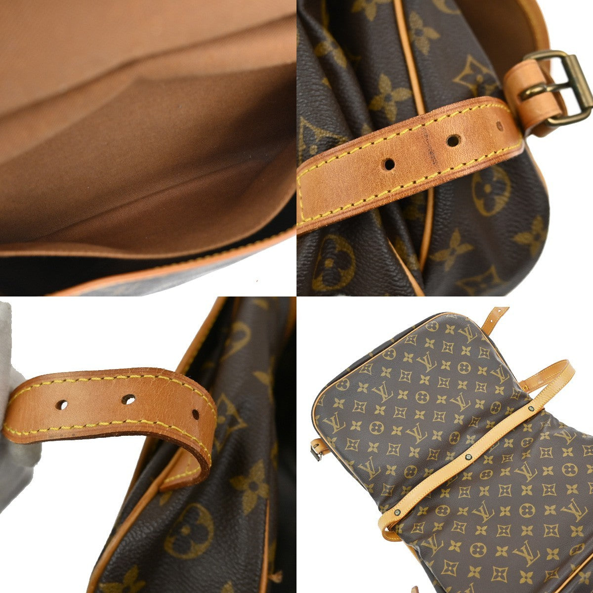 LOUIS VUITTON Logo Saumur 30 Shoulder Bag Monogram Leather Brown M42256 16KB413