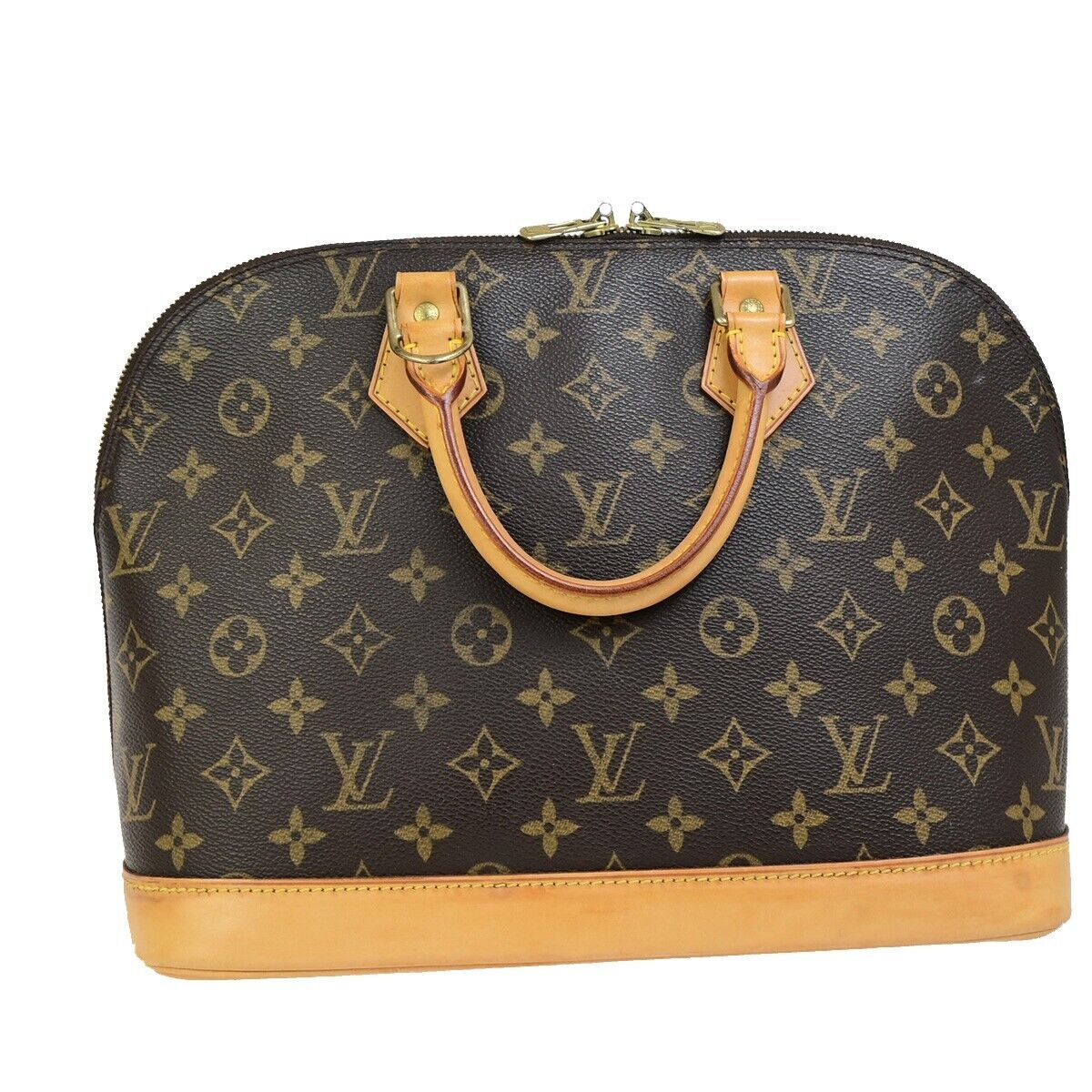 LOUIS VUITTON LV Logo Alma Hand Bag Monogram Leather Brown France M51130 71EC881