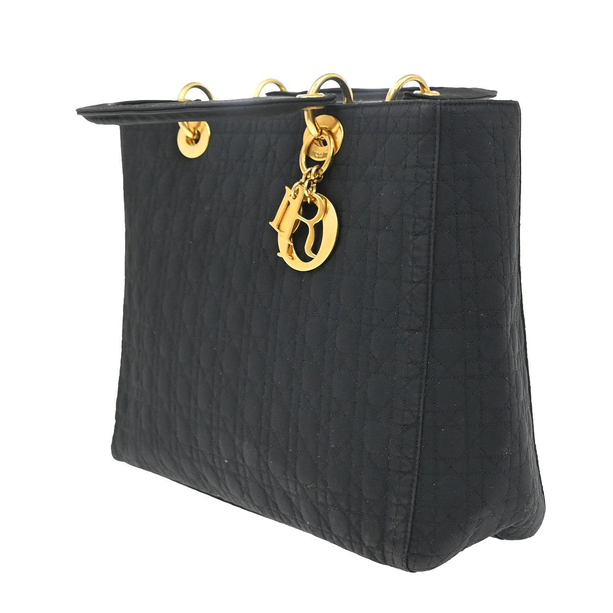 CHRISTIAN DIOR Logo Lady Cannage Hand Bag Nylon Leather Black GHW Italy 73EF937