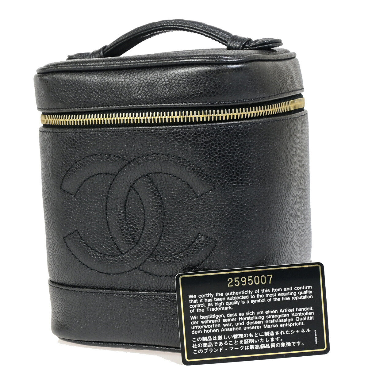 CHANEL CC Logo Vanity Hand Bag Caviar Skin Leather Black GHW Vintage 25RK294