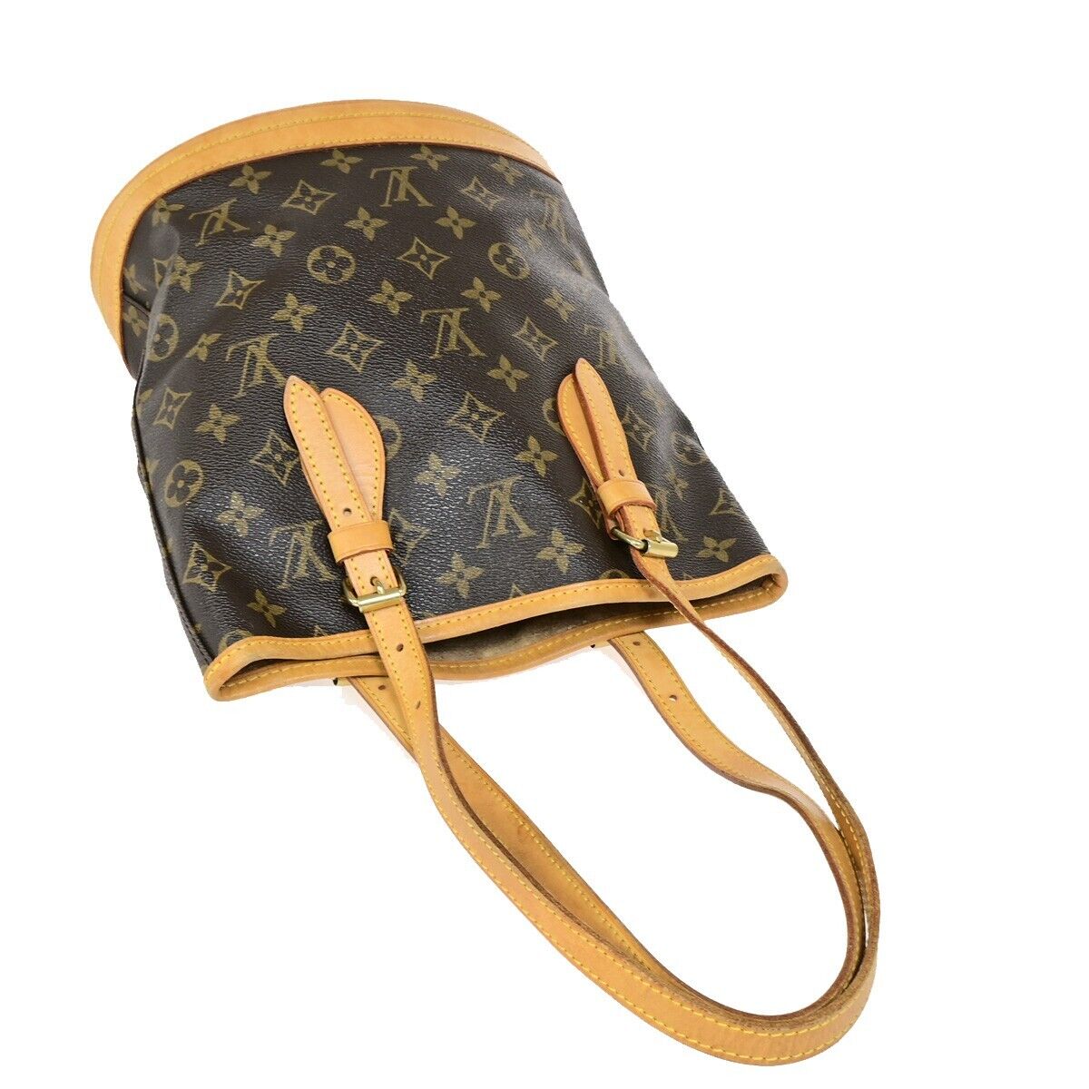 LOUIS VUITTON BUCKET PM Shoulder Tote Bag Monogram Leather Brown M42238 34EB427