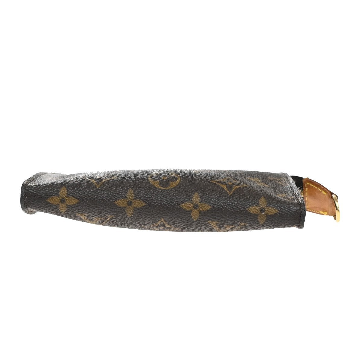 LOUIS VUITTON LV Logo Bucket PM Pouch Bag Monogram Leather Brown Gold 05EG107
