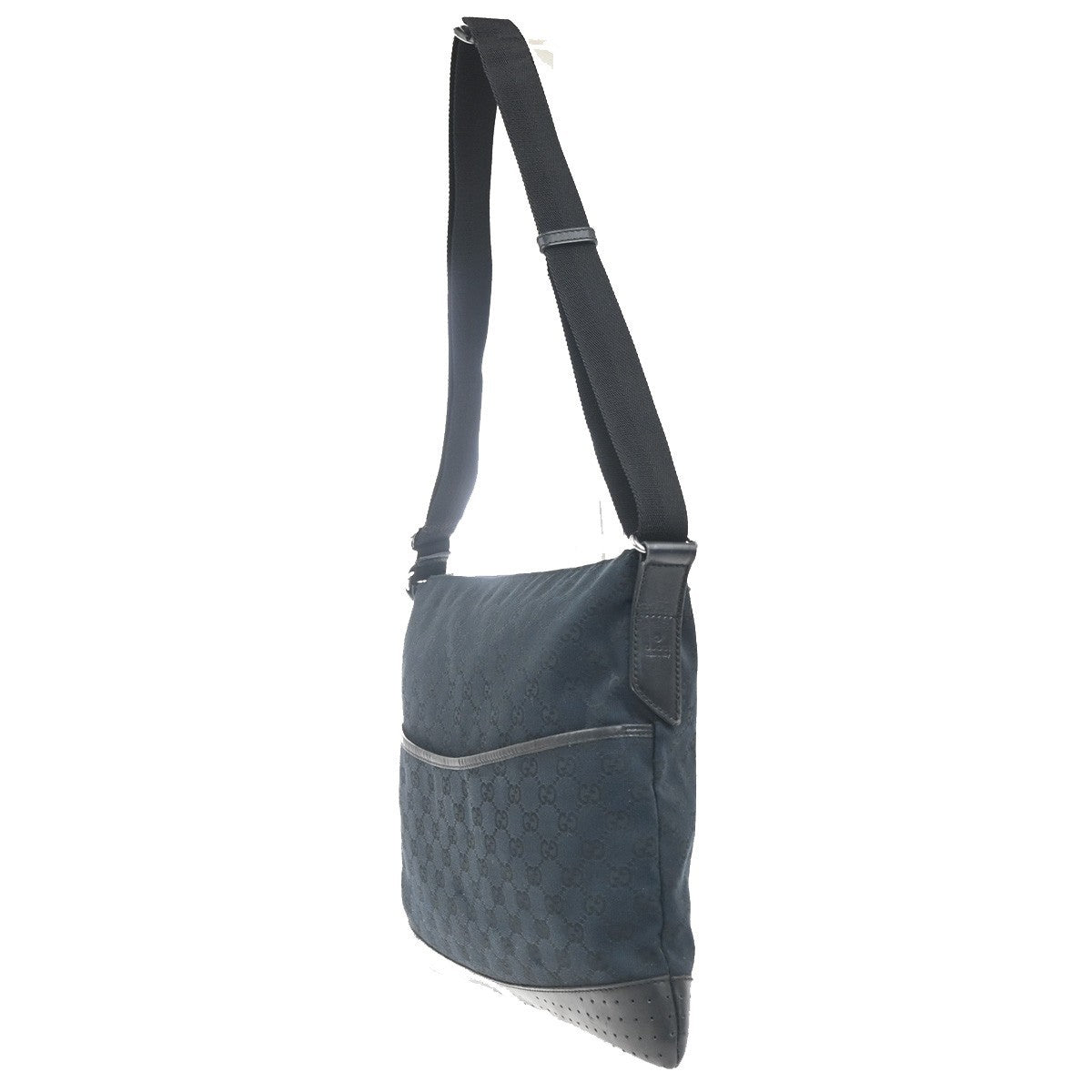GUCCI Logo GG Pattern Shoulder Hand Bag Canvas Leather Black SHW Italy 87KC711