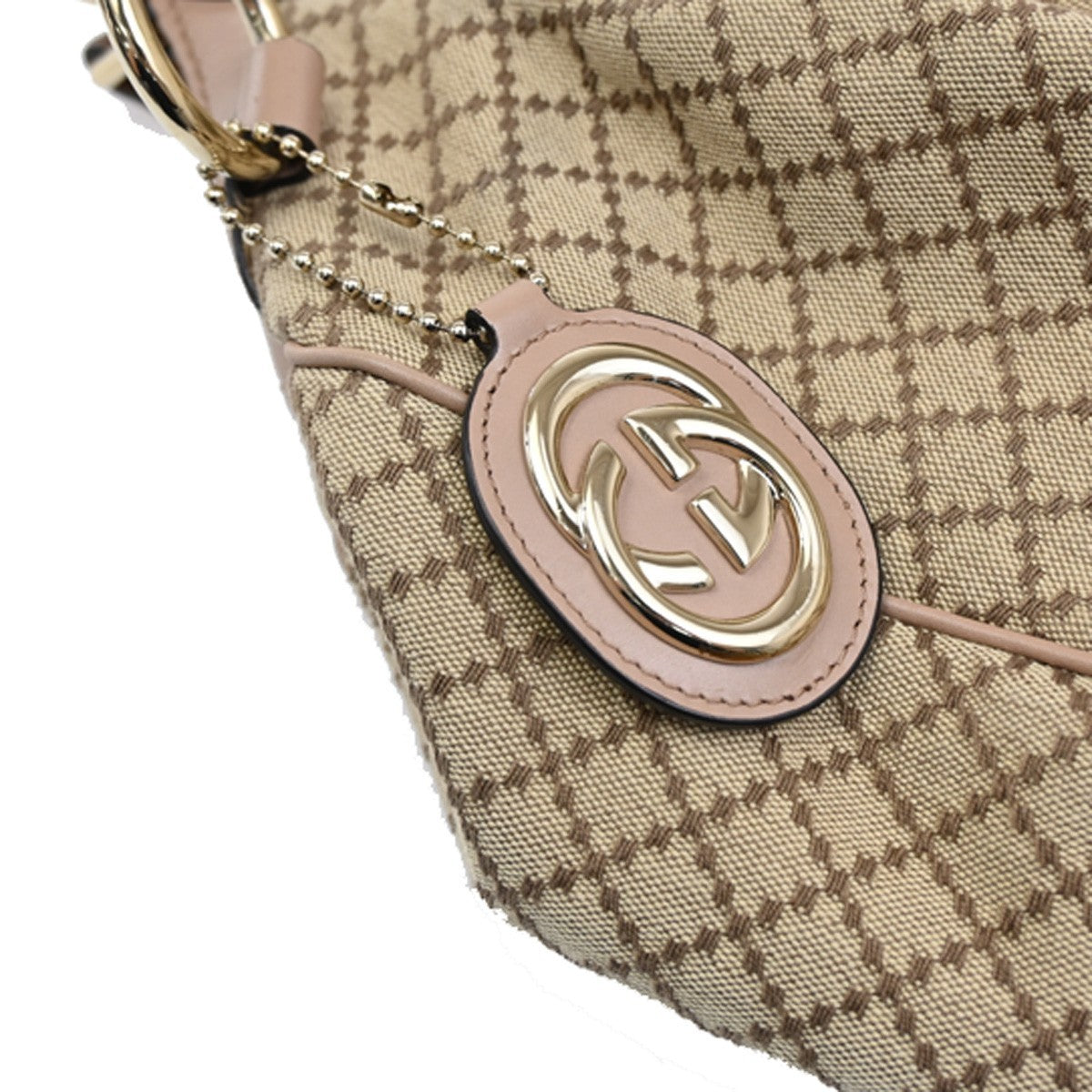 GUCCI Diamante Sukey Shoulder Bag Charm Canvas Leather Brown Pink 74DA099