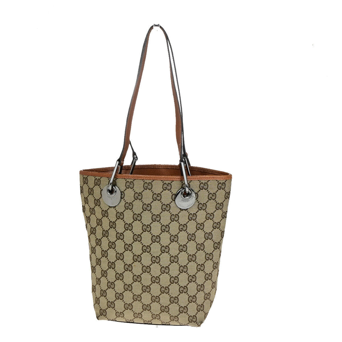 GUCCI Logo GG Pattern Shoulder Bag Canvas Leather Brown Orange SHW Italy 36YF524