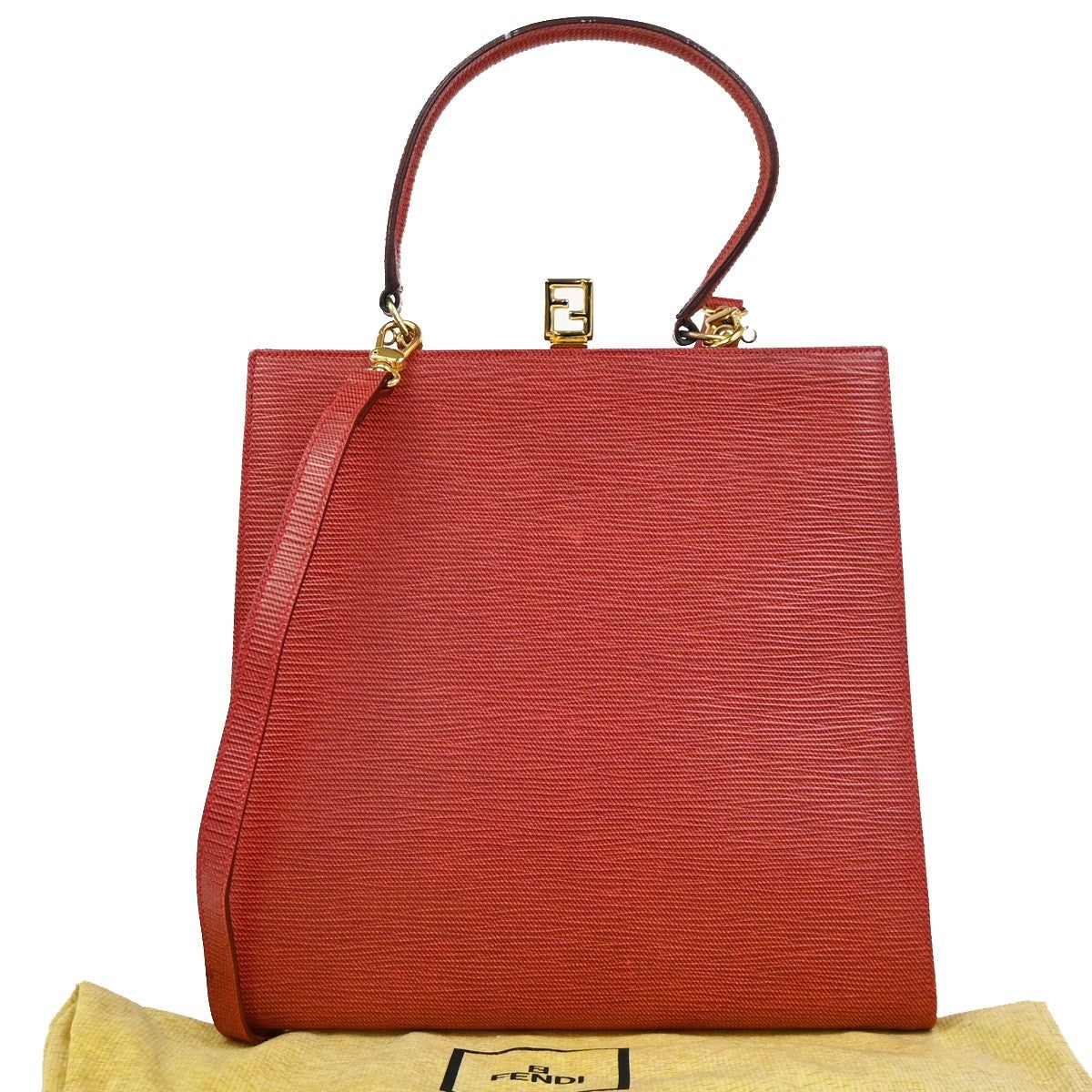 FENDI Logo FF 2way Shoulder Top Handle Bag Leather Red Italy 32CA965