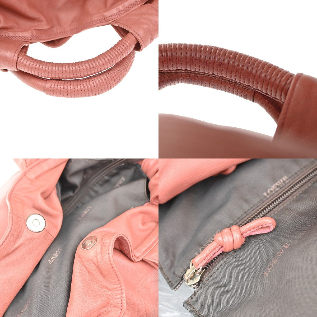 LOEWE Logo Nappa Aire Tote Hand Bag Leather Metallic Pink SHW Spain 84YJ099