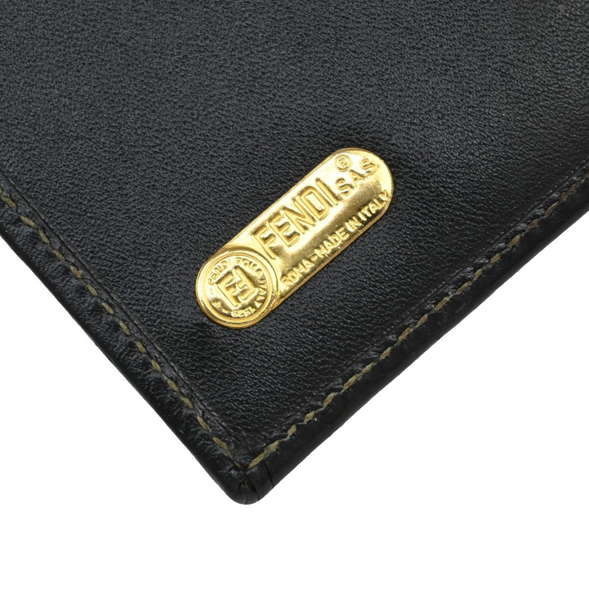 FENDI Logo Pequin Pattern Bifold Comapct Wallet PVC Leather Brown Italy 07EF564